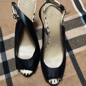Ann Taylor Black and Animal Print Slingback Heels